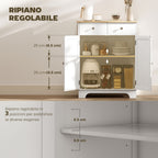 Low Sideboard with 2-Door Cabinet, Adjustable Shelves and 2 Drawers, White and Wood