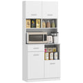 Wooden Pantry Cabinet with Drawer, 4 Cabinets and 3 Open Shelves, 80x35x180 cm, White