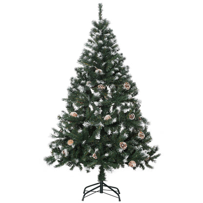 CHRISTMAS TREE - 150cm Artificial Snowy Christmas Tree with 676 Branches and Pine Cones, Green