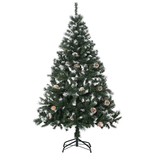 CHRISTMAS TREE - 150cm Artificial Snowy Christmas Tree with 676 Branches and Pine Cones, Green