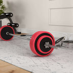 SPORTNOW Barbell and Disc Set 30 kg total with 6 Weights and 2 Nuts, in Metal, PU and Sand, 170x26x26 cm, Red