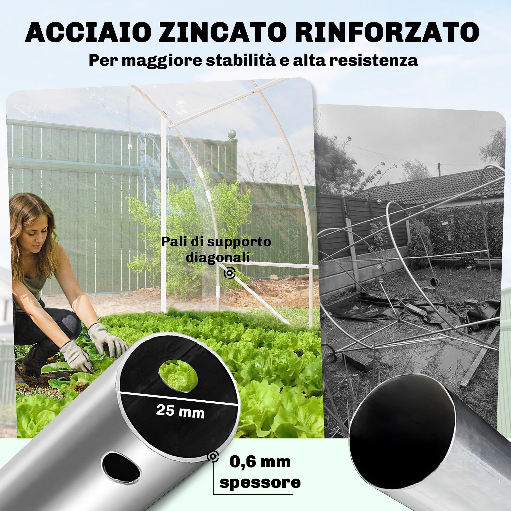 Outsunny 3x4x2 m Tunnel Greenhouse with Roller Doors, Steel Frame and Anti-UV PE Cover, Transparent