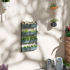 Outsunny 4-Tier Wall-Mounted Vertical Vegetable Garden with 8 Pots, Steel and Plastic, 52x14x90 cm, Dark Green and Black