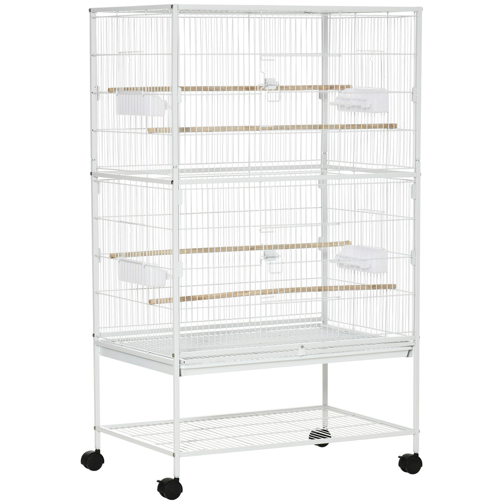 PawHut Indoor Bird Cage with Removable Tray, 4 Wheels and Perch, 78x52x132 cm, White