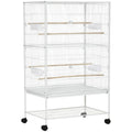 PawHut Indoor Bird Cage with Removable Tray, 4 Wheels and Perch, 78x52x132 cm, White