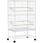 PawHut Indoor Bird Cage with Removable Tray, 4 Wheels and Perch, 78x52x132 cm, White