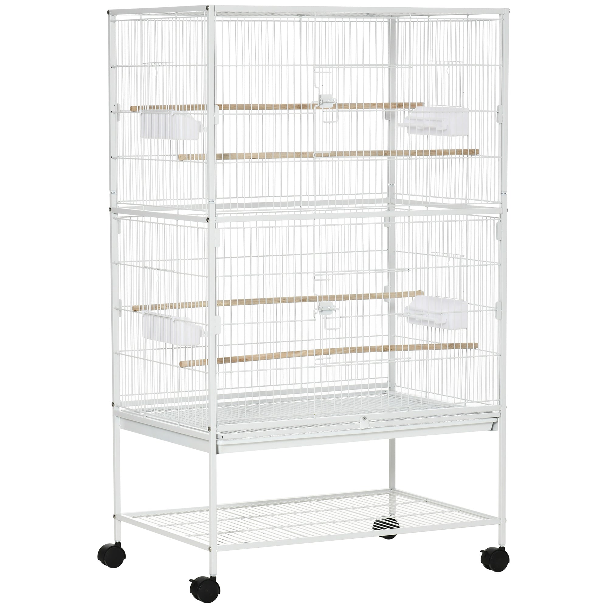PawHut Indoor Bird Cage with Removable Tray, 4 Wheels and Perch, 78x52x132 cm, White