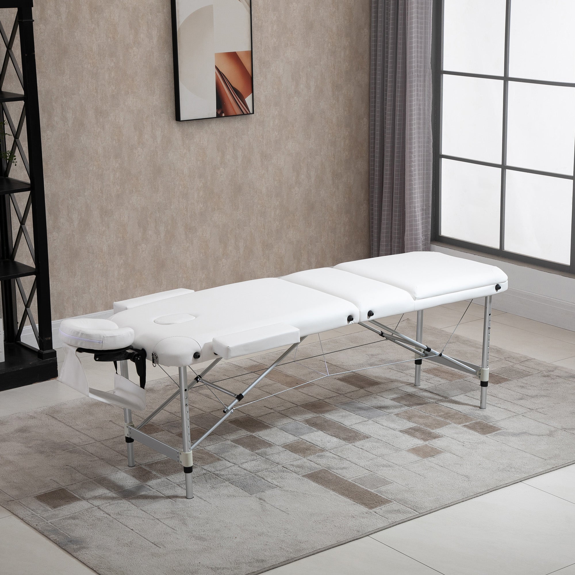 Portable Folding Professional Massage Table in White Aluminum 215x81x61-84cm