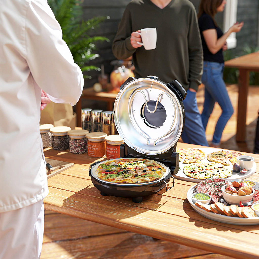 1200W Electric Pizza Oven with Transparent Window, Timer and Temperature Control, Black