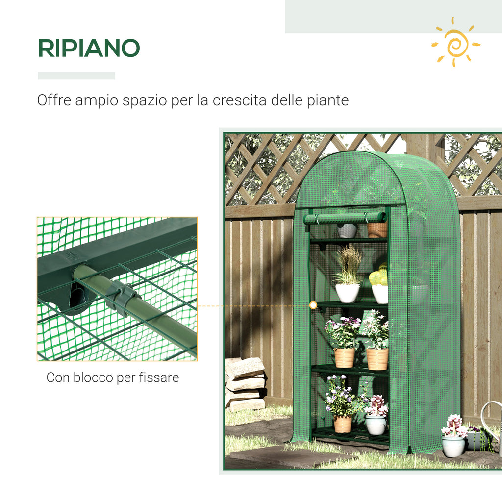 Outsunny Garden Greenhouse with Metal Shelves, PE Cover and Roll-Up Door 80x49x160cm, Green