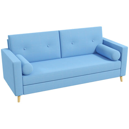 NUVOLA - 3 Seater Fabric Sofa with 2 Cylinder Cushions, 180x81x83cm, Blue