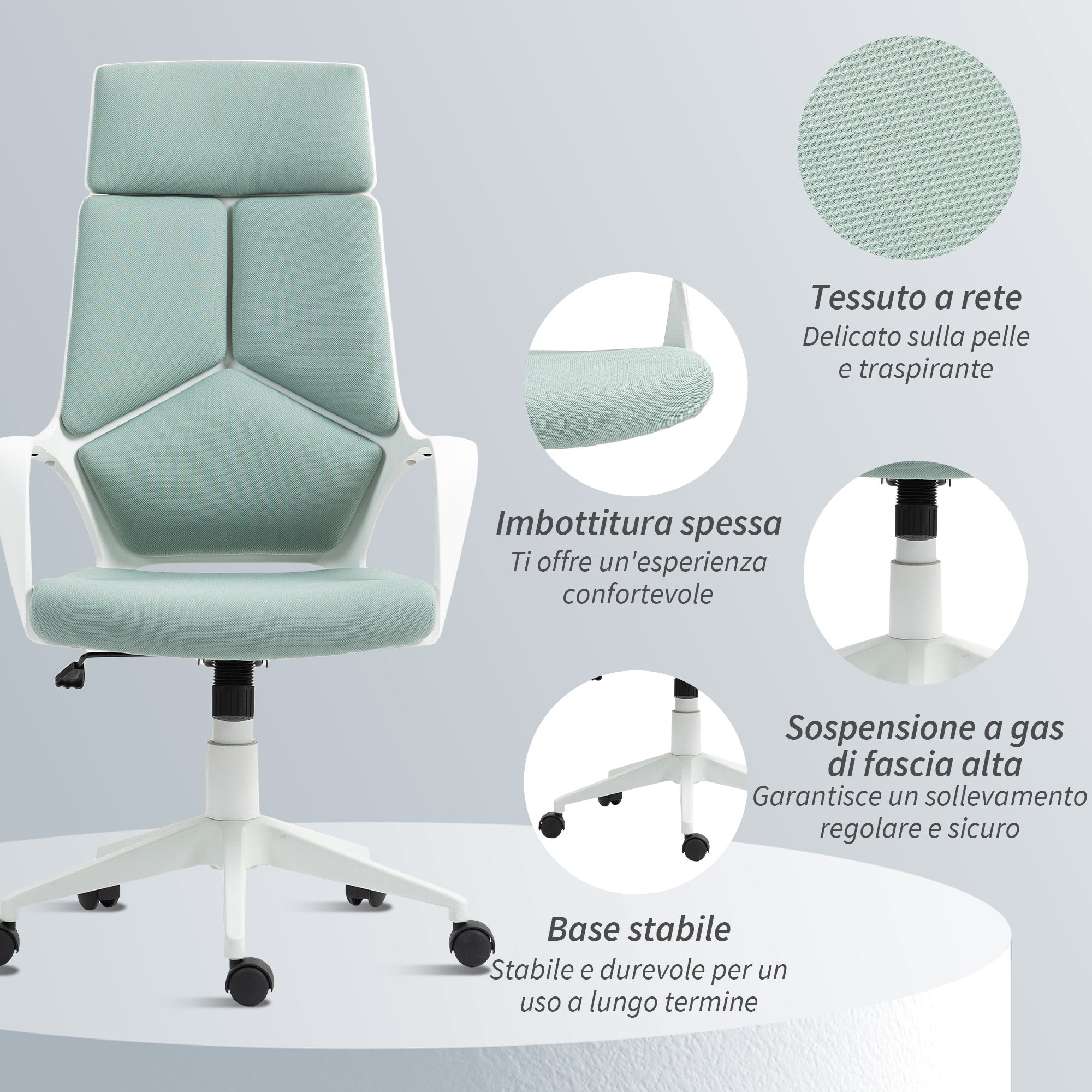 Fabric Office Chair with Rocking, Adjustable Height and Swivel Seat, 63x63x117-127 cm, Green