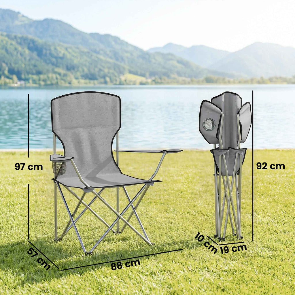 Outsunny Set of 2 High-Back Camping Chairs in Metal and Oxford Fabric, Grey