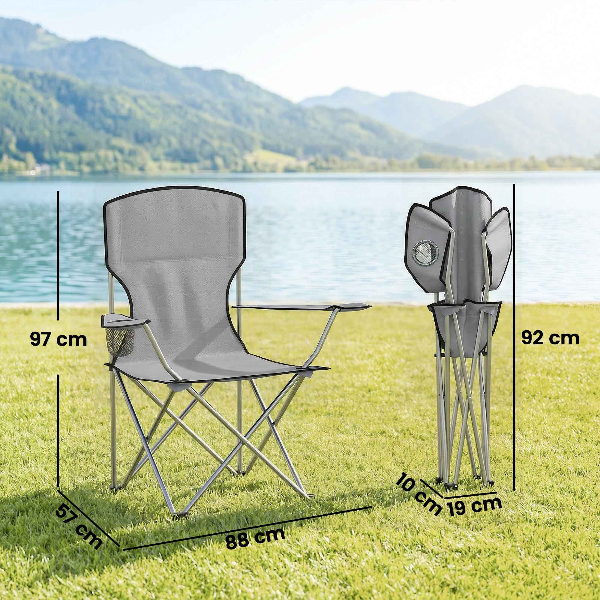 Outsunny Set of 2 High-Back Camping Chairs in Metal and Oxford Fabric, Grey