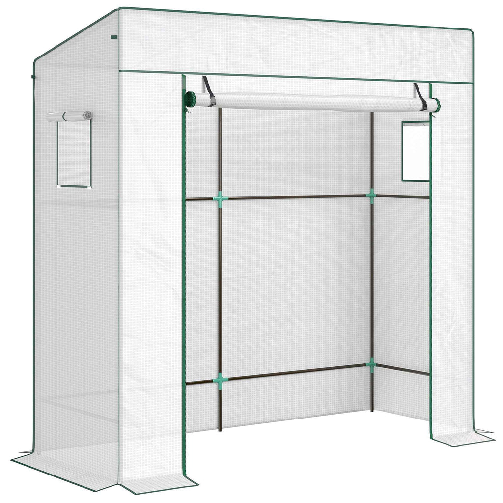 Outsunny Greenhouse for Plants with 2 Side Mesh Windows and Roller Door, in PE and Steel, 196x77x197 cm, White