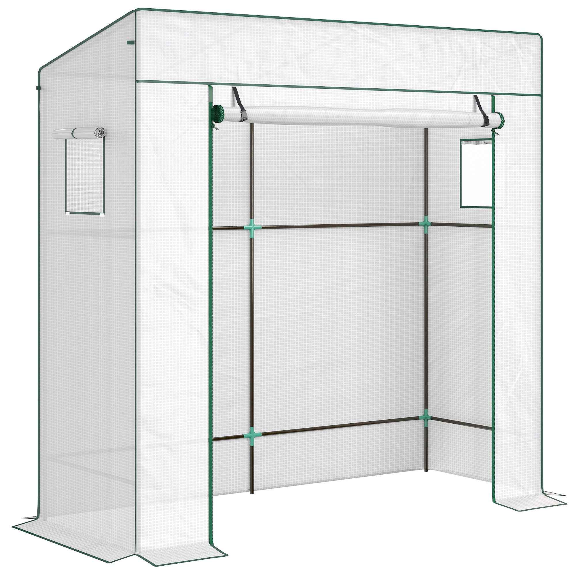 Outsunny Greenhouse for Plants with 2 Side Mesh Windows and Roller Door, in PE and Steel, 196x77x197 cm, White