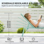 Outsunny Set of 2 Sun Loungers Adjustable in 5 Positions with Side Table and 2 Wheels, in Metal and Polyester, Green