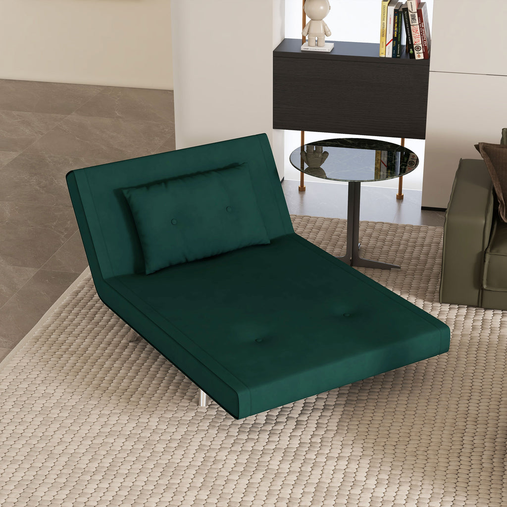 Single Reclining Velvet Armchair, 100x88x83cm, Dark Green