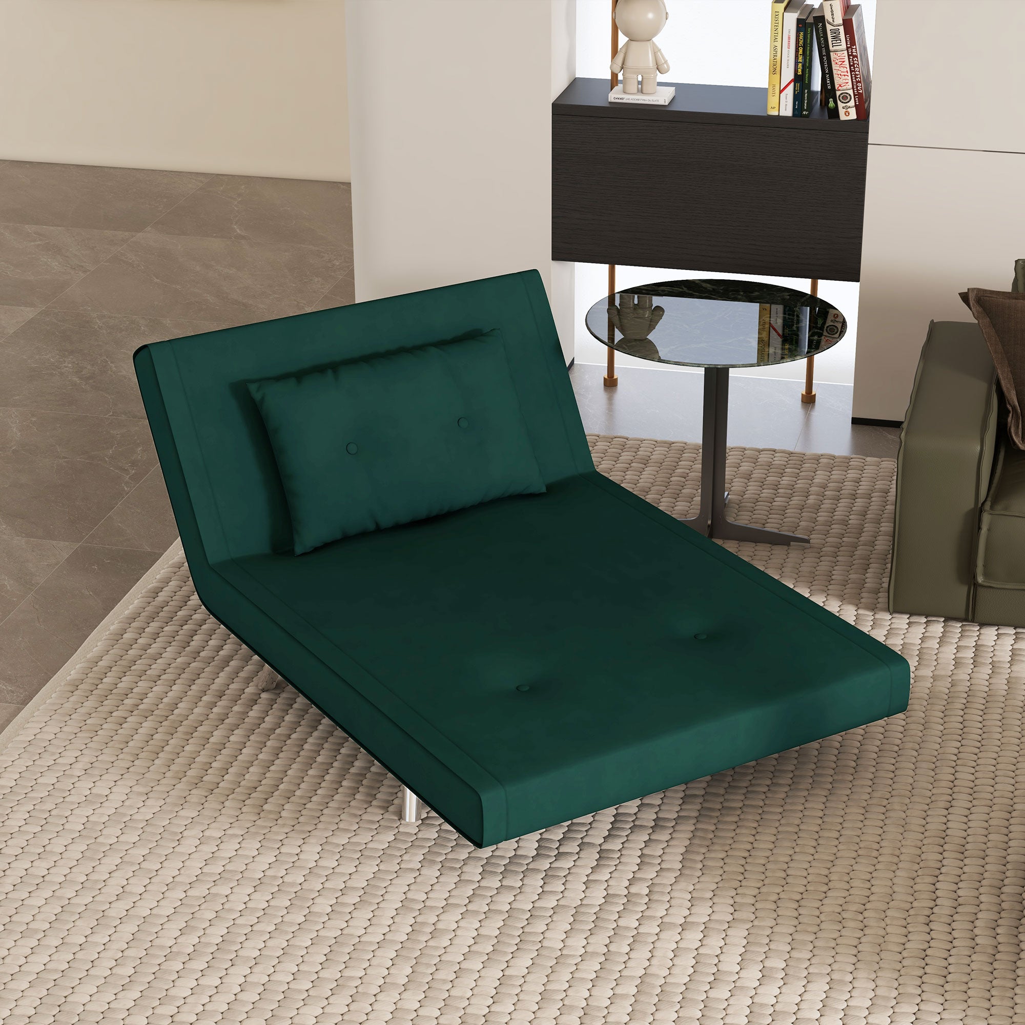 Single Reclining Velvet Armchair, 100x88x83cm, Dark Green