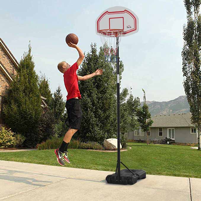 Height Adjustable Basketball Hoop with Fillable Base and 2 Wheels, in Steel, PE and HDPE, 70x45x2 cm