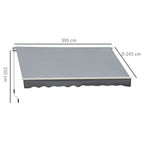Outsunny sun tent for outdoor outbuilding with metal and aluminum crank, 395x245 cm, gray - Borgè