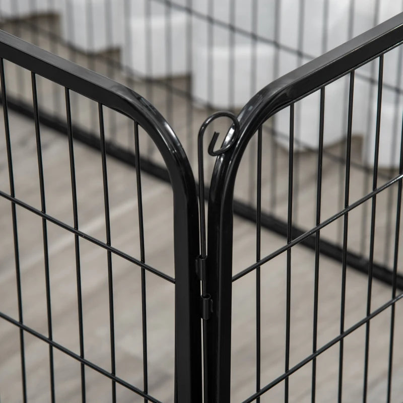 Small Dog Playpen, Indoor and Outdoor Pet Enclosure with 6-Piece Steel and Metal Mesh, 125x80x70 cm, Black
