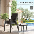 Set of 4 Stackable Garden Chairs in Steel and Breathable Mesh Fabric, 54x71x93 cm, Black