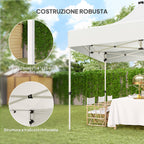 Pop Up Garden Gazebo 3x3 m with Adjustable Height with Solar LED Lights, in Oxford Fabric and Metal, White