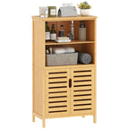 Space-Saving Wooden Bathroom Cabinet with Cupboard, 2 Doors and 2 Open Shelves, 50x29x92 cm