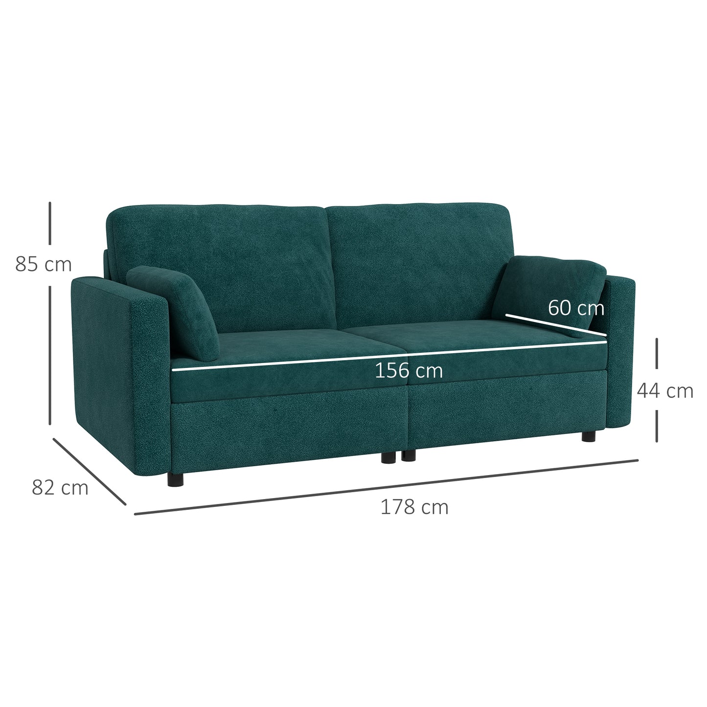 Homcom Velvet 3 -seater sofa with cushions and padded seat, 178x82x85cm, dark green - Borgè