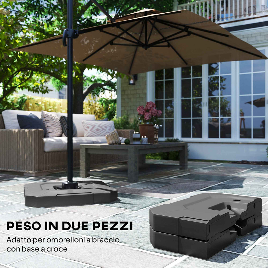 Outsunny Set of 2 HDPE Cantilever Umbrella Base Weights, Fillable up to 105 kg, 101 x 101 x 12 cm, Black