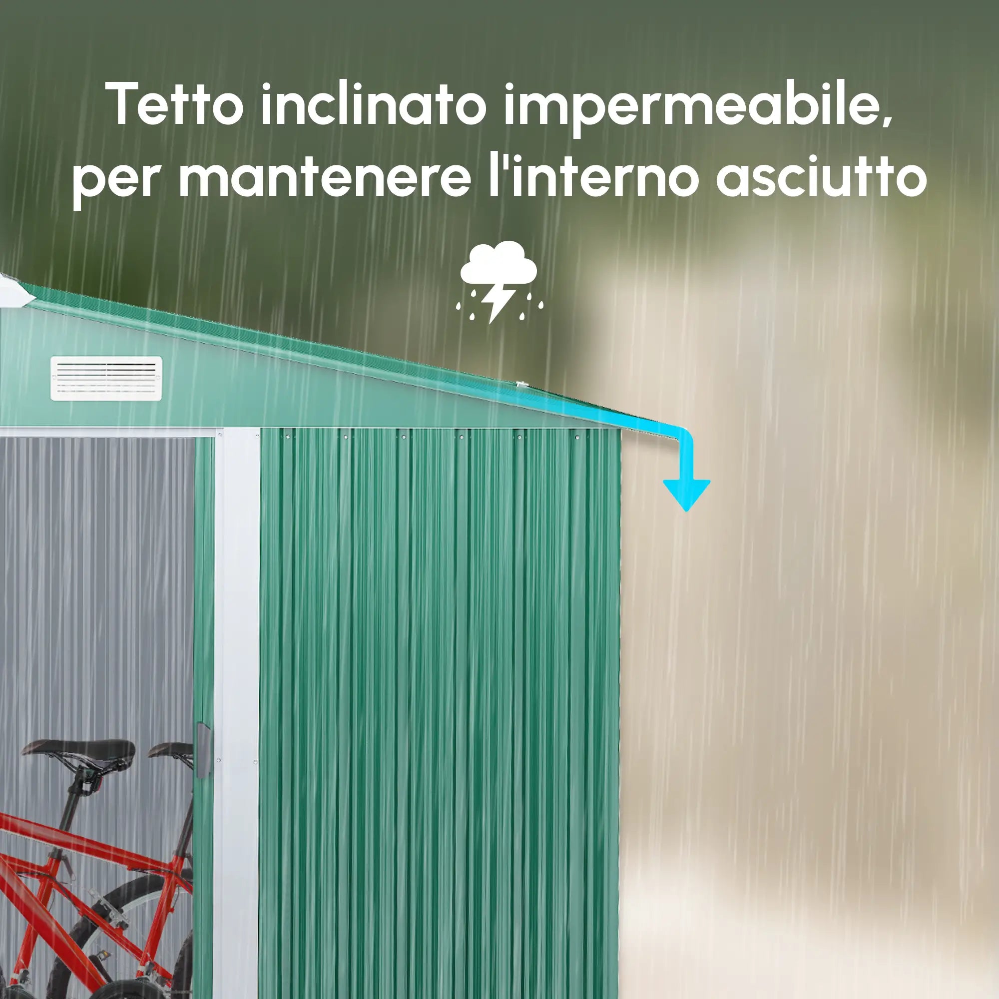 Steel Sheet Garden Tool Shed, Steel Garden Shed with Structure Base and Sliding Doors, 258x206x178cm, Green - Borge' Group Limited