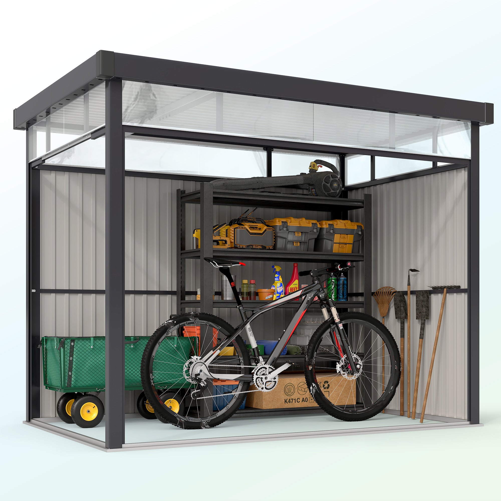 Garden Shed with Acrylic Skylight and Drainage Holes, Steel, 162x259x201 cm, Dark Grey