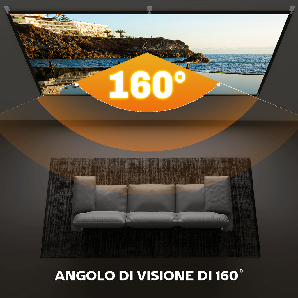 HOMCOM 100" 16:9 HD 4K/8K Projector Screen, Foldable and Portable, Anti-Wrinkle and Washable, Double-Sided, White