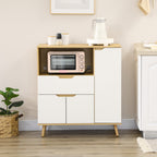 Microwave Cabinet with Open Shelf, Cabinets and Drawer, 90x40x98.5cm White and Wood
