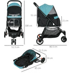 3-Wheel Folding Small Dog Stroller with Rain Cover and Basket, Dark Green