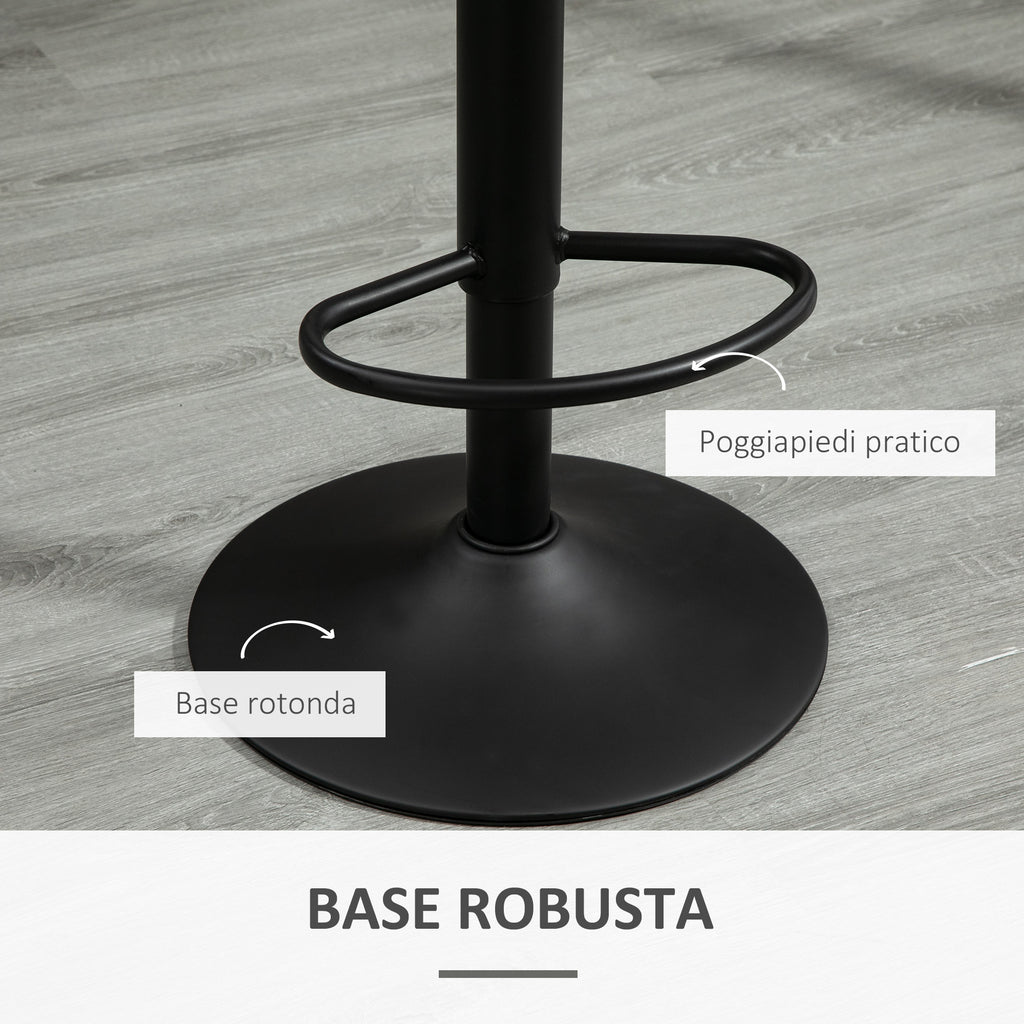 Set of 2 Bar Stools with Backrest and Footrest, Adjustable Height and Padded Seat, Grey