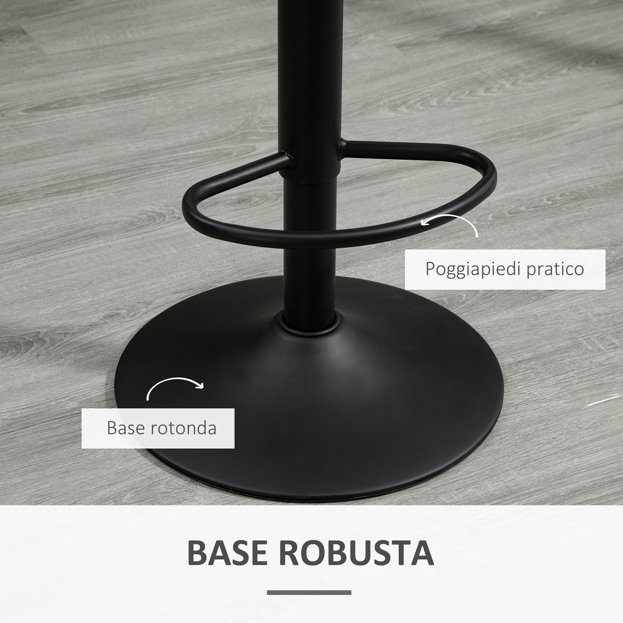 Set of 2 Bar Stools with Backrest and Footrest, Adjustable Height and Padded Seat, Grey