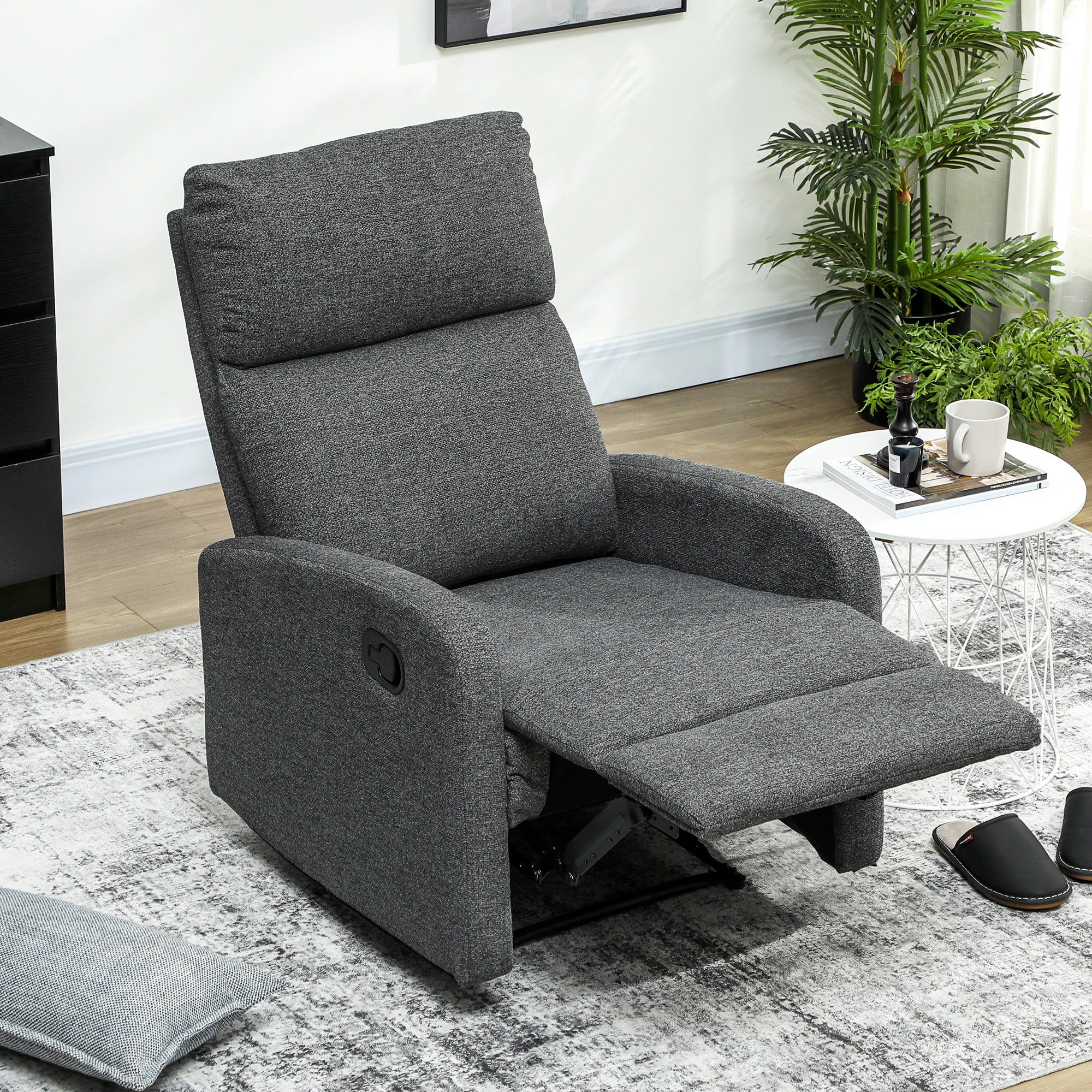 Modern Armchair with Manual Reclining 145° max Upholstered in Grey Chenille, 69x91x101 cm