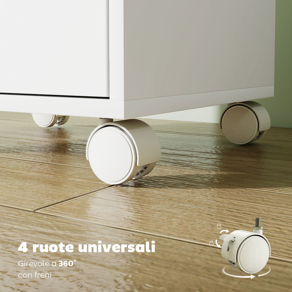 HOMCOM 6-Drawer Office Chest with 4 Wheels and Lock, 40x35x63 cm, White