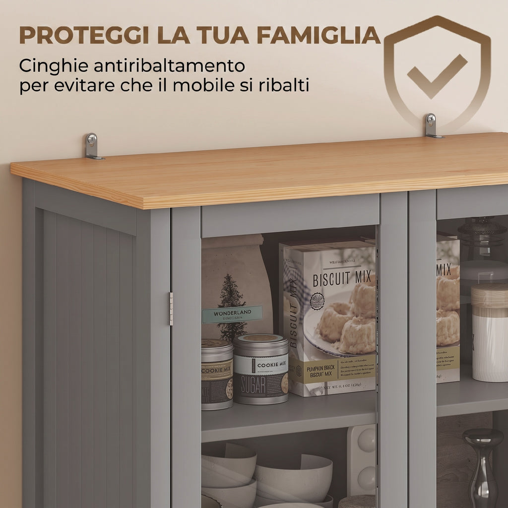 5-Tier Pantry Unit with Central Drawer in MDF and Chipboard, 76x40x182.5 cm, Grey