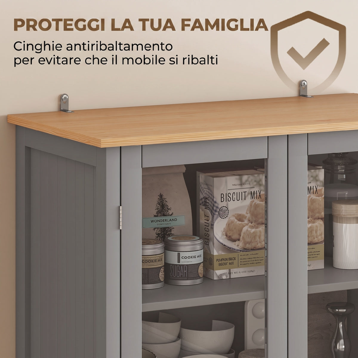 5-Tier Pantry Unit with Central Drawer in MDF and Chipboard, 76x40x182.5 cm, Grey