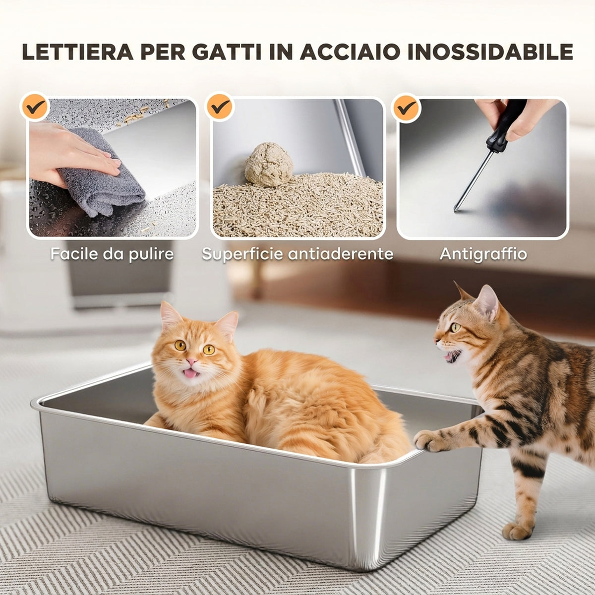 PawHut XL Stainless Steel Enclosed Cat Litter Box with Lid, Scoop, High Walls, Double Entrance, Light Grey