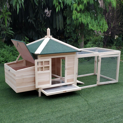 Prefabricated Wooden Garden Chicken Coop 196x76x97cm, Wood Color