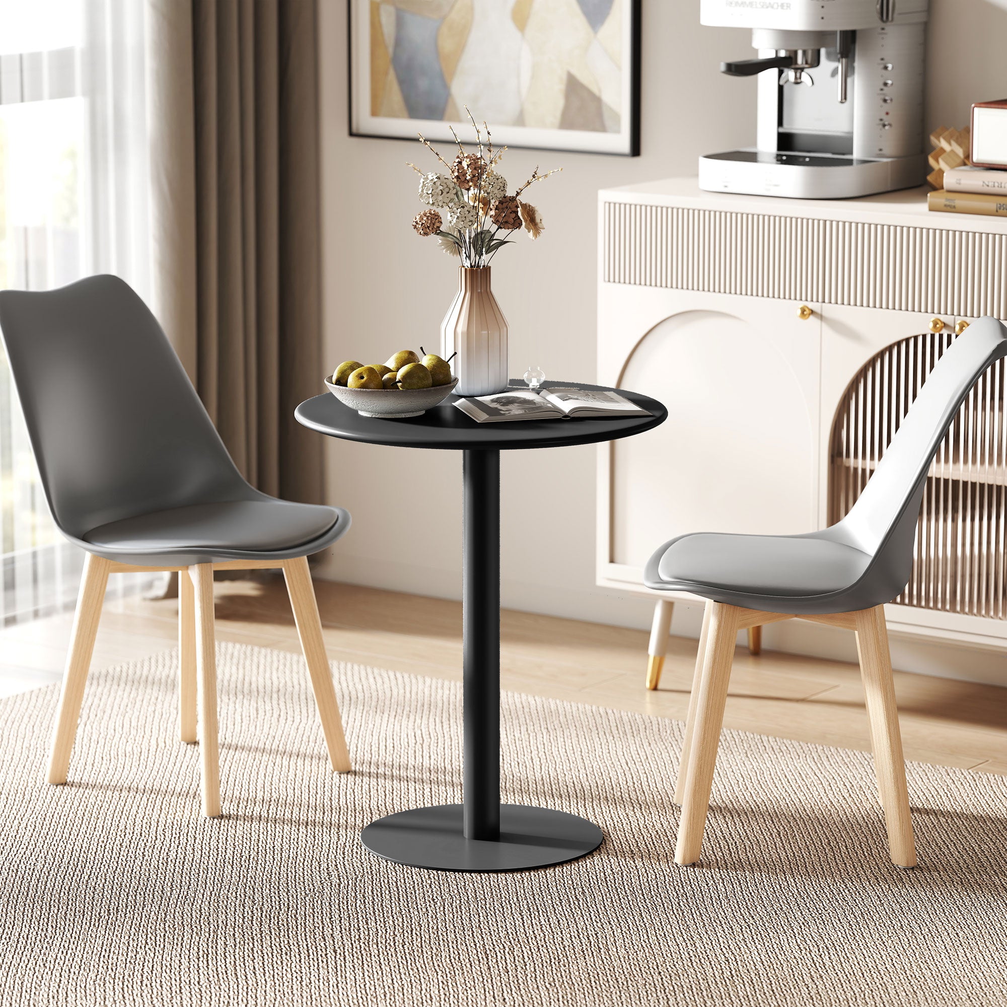Round Kitchen Table for 2 People with a Modern Design in Steel, Ø60x72 cm, Black
