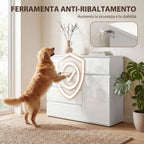 Sideboard, Cabinet with 5 Drawers, Adjustable Shelf, Gloss White.
