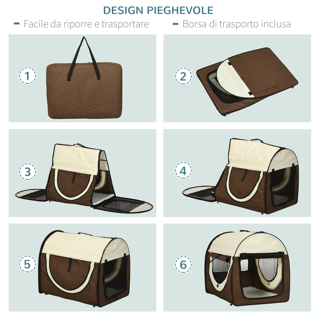Foldable Oxford Pet Carrier with Removable Washable Cushion and Carry Bag, 70x51x59cm, Brown