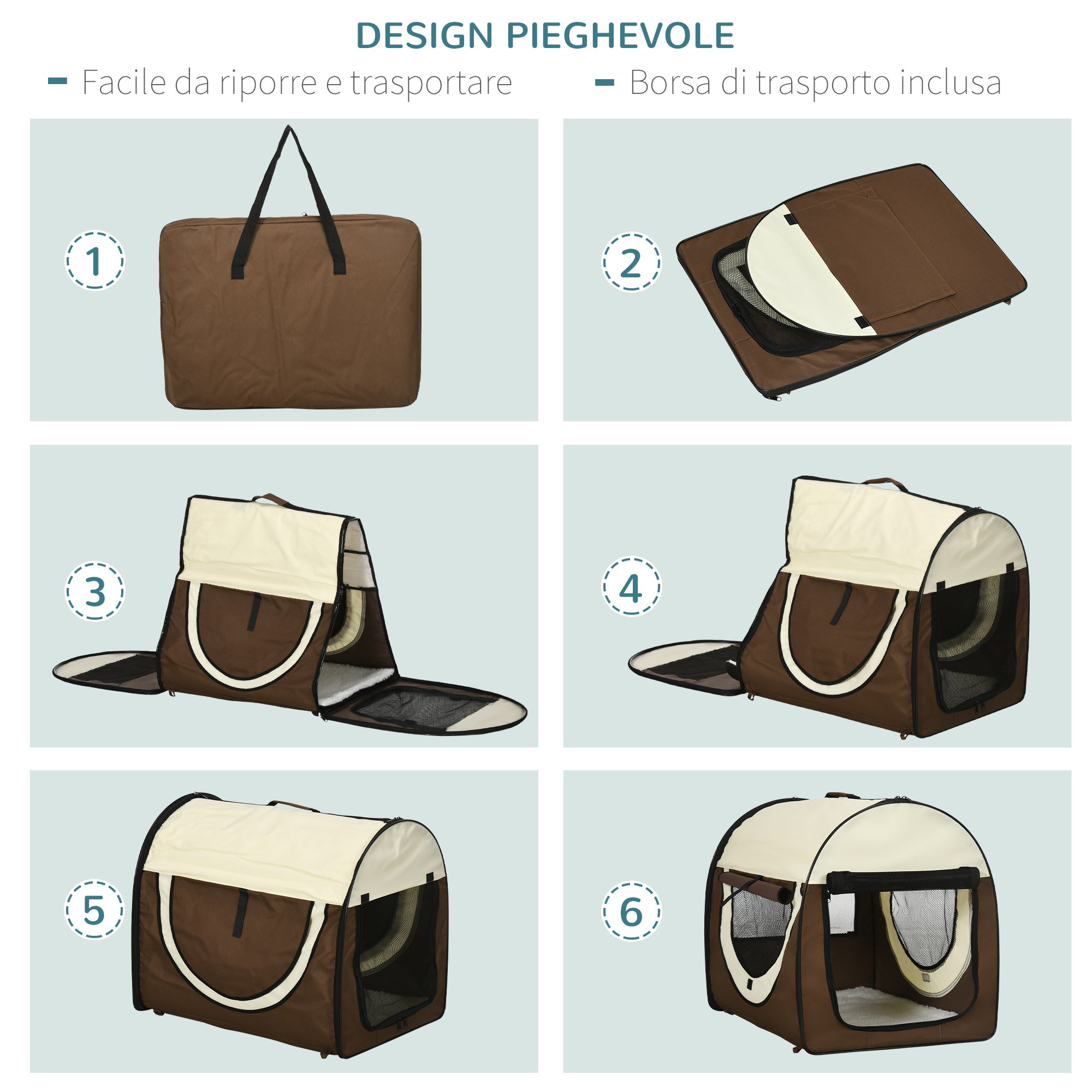 Foldable Oxford Pet Carrier with Removable Washable Cushion and Carry Bag, 70x51x59cm, Brown
