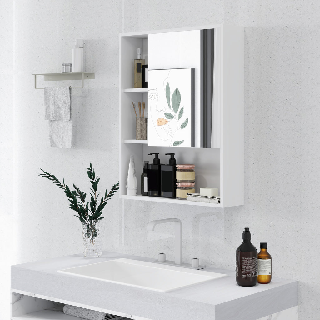Bathroom Cabinet with Mirror, Shelves and Adjustable Shelf, Wall Mounted, 60x15x76cm, White