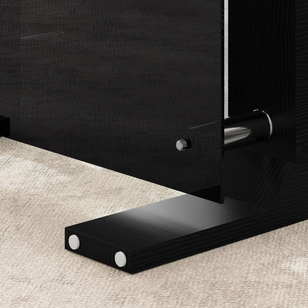 HOMCOM Modern 2-Tier Wood and Steel Coffee Table with Tempered Glass Top, 90x50x42 cm, Black